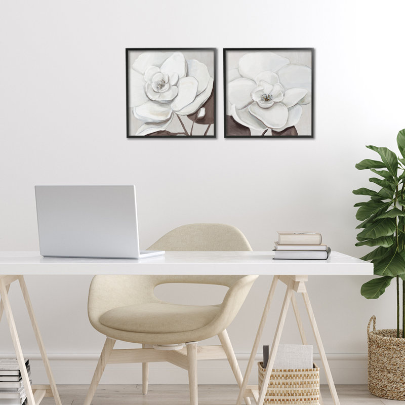 Ensemble de 2 giclées encadrées White Elegant Blooms, design par Hannah Dawson, H 12 po x l 24 po