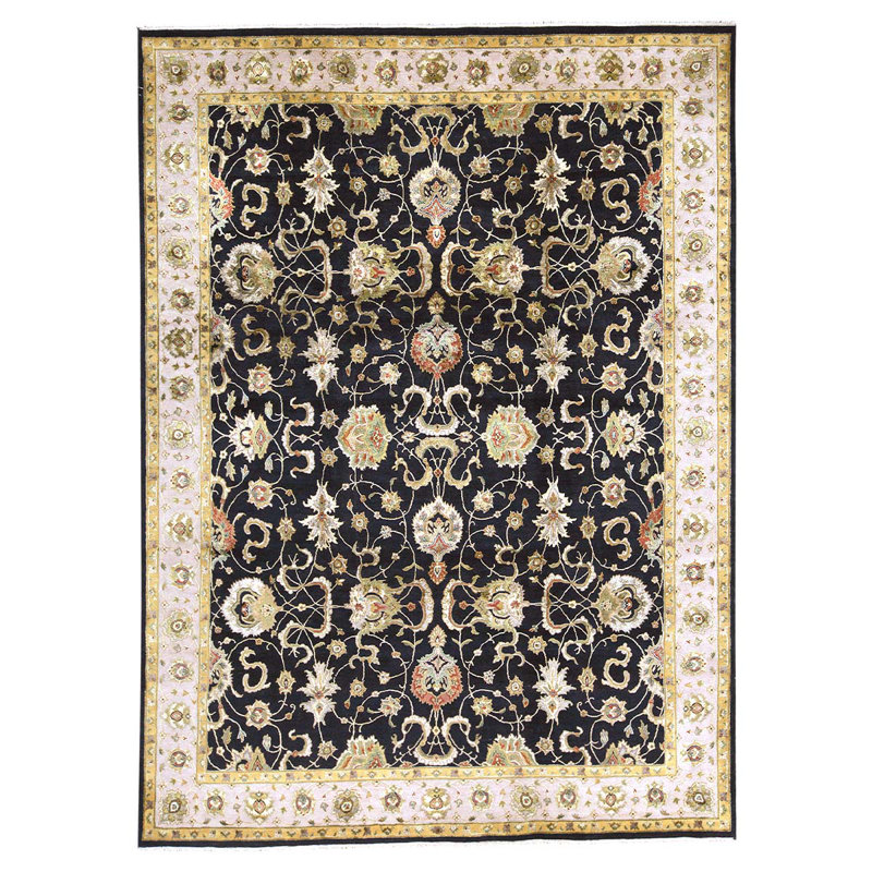 Tapis noir / beige / blanc cassé de haute qualité noué à la main