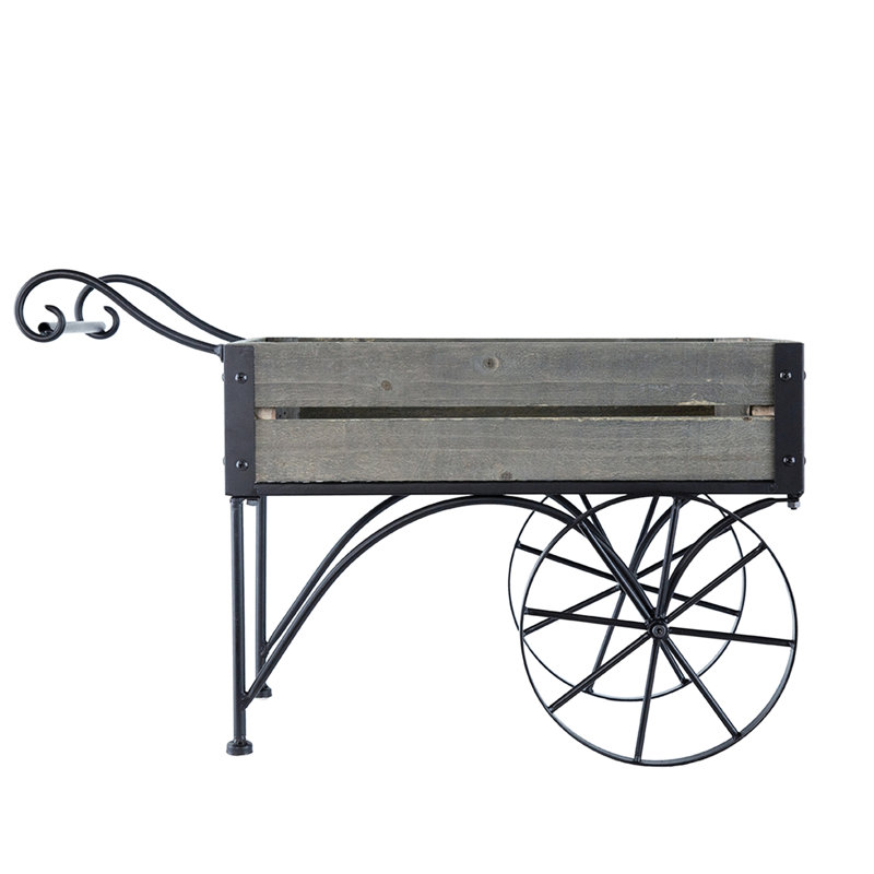 Panier à fleurs antique brun avec chariot et deux pieds à l'arrière, 24,4 x 12,6 x 15,4 pouces, 9,9 lb