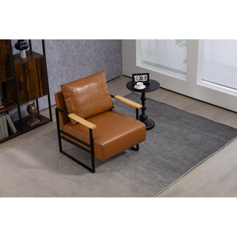 Chaise en polyuréthane pour le salon, Similicuir brun, H 33,5 po x l 30,5 po x P 28 po