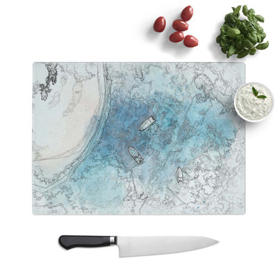 Tempered Glass Boats Chopping Board