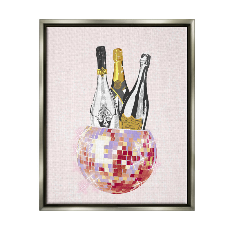 Glam Disco Champagnes par Ziwei Li, H 21 po x l 17 po x P 1,7 po, Cadre flottant gris lustré