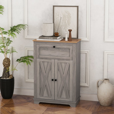 Grey Storage Cabinet. Double Doors, Drawer & Adjustable Shelf. For Bedroom Living Room. Generous Storage. Tipping. Made From Particleboard. 23.5" W X 11.75" D 34.5" H Accent Cabinet - Style With