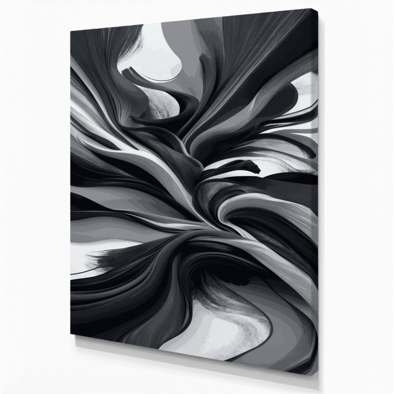 Abstrait paysage, art mural noir sur toile 76, H 14 po x l 11 po