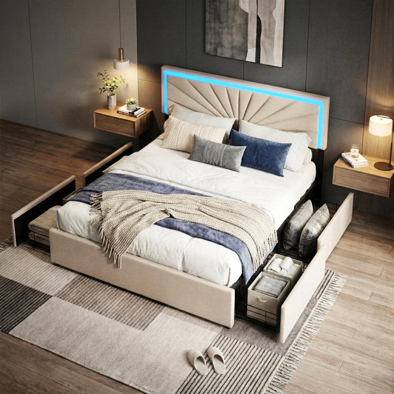 Upholstered Storage Bed, European Double (140 x 200 cm)