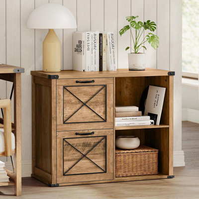 Lateral File Cabinet, Filing Cabinet With 2 Drawers, Printer Stand, 2 Open Compartments, Fit A4, Letter Size, Hanging File Folders, For Home Office, Farmhouse Style, Honey Brown