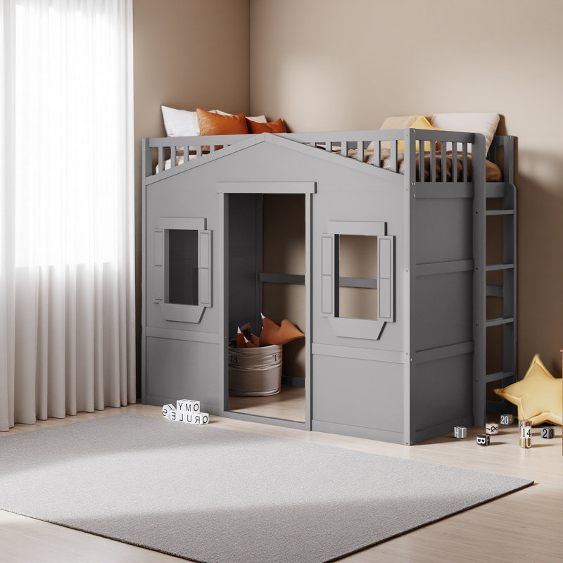 Lit mezzanine simple avec échelle, Gris