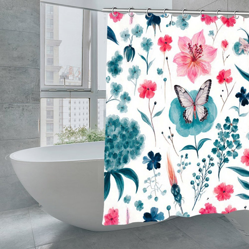 Watercolor Flower & Butterfly Shower Curtains, 71 × 71, Pink Floral 8