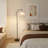 Black Arc Floor Lamp With Fabric Shade And Inline Switch