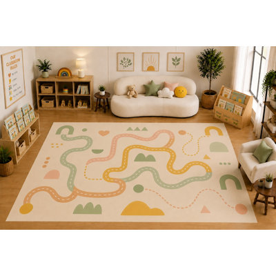 Tapis à enroulement de 6 pi 7 po x 9 pi 10 po «Ultra Léger» pour chambre d'enfant, salle de classe, chambre à coucher, décoration de salle de jeu, tapis intérieur doux à poils courts avec envers antidérapant en silicone, multicolore pastel
