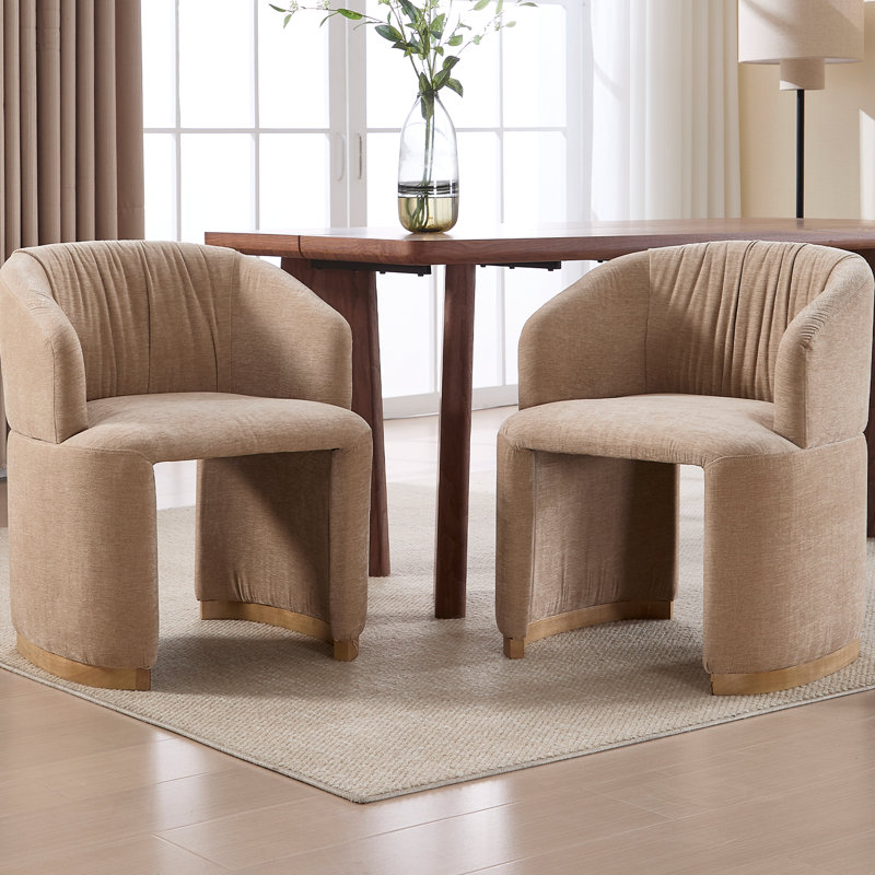 25" Wide Modern Dining Chair Upholstered Barrel Armchair With Solid Wood Legs And Backrest, For Dining Room/Living Room