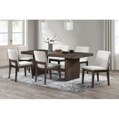Darrah 7-Piece Wood Dining Table Set With 6 Upholstered Chairs In Beige