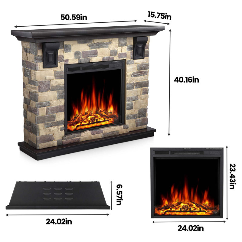 Ensemble de foyer électrique autoportant "50" - console de télévision en ardoise avec télécommande, flamme à 7 niveaux, chaleur double 750W / 1500W