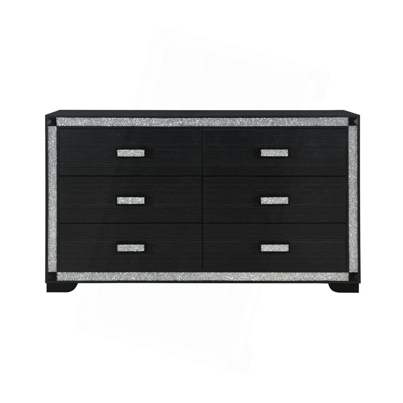 Commode avec garniture décorative, Blanc/Noir