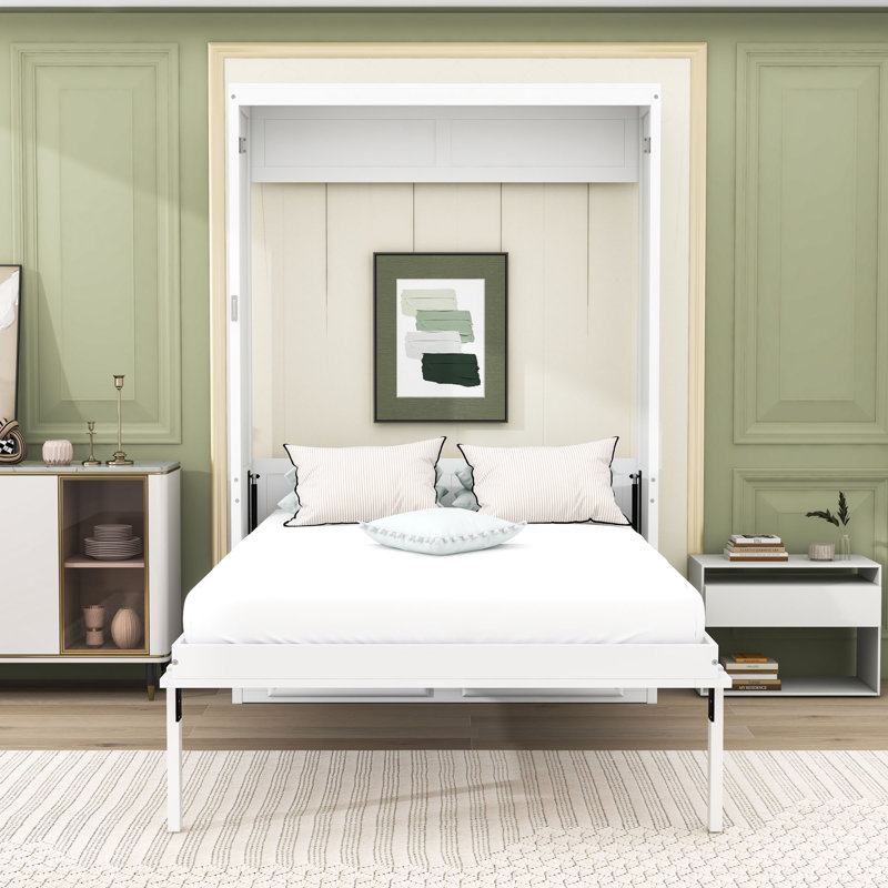 Lit escamotable double en bois avec 2 tiroirs de rangement