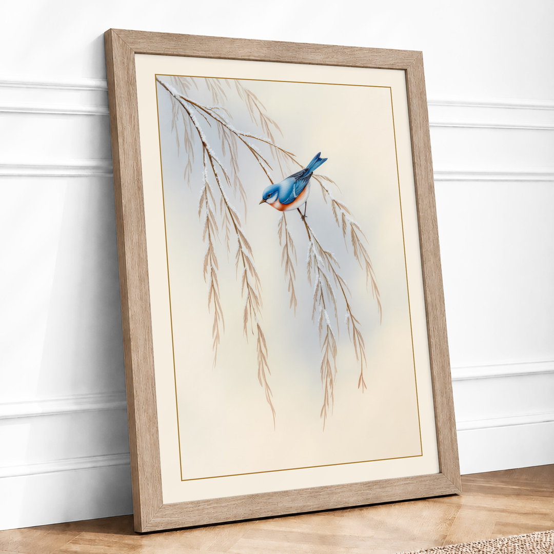 Bird on Willow Branch Botanical - Framed Print