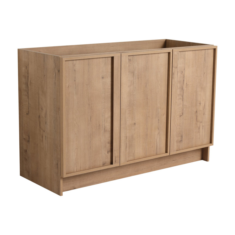 Meuble-lavabo autoportant de 122 cm (119 cm) avec 3 portes d'armoire à fermeture amortie, en contreplaqué (emballage démonté) - Lavabo non inclus