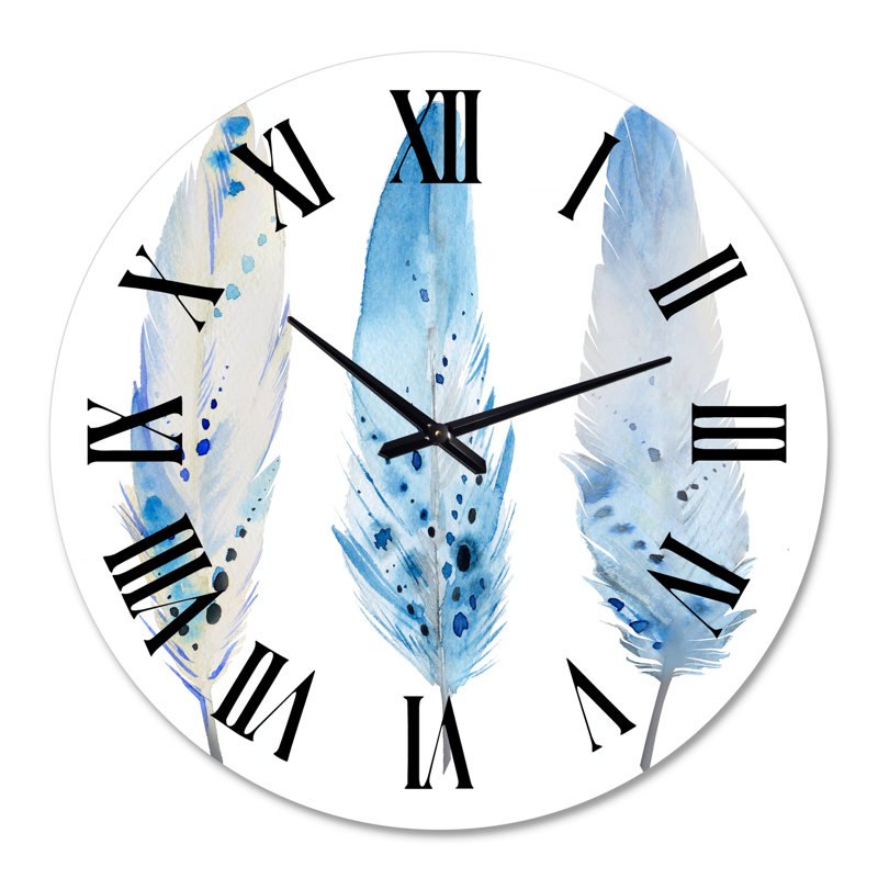 Horloge murale Blue Boho Feathers II - Lake House, Grand