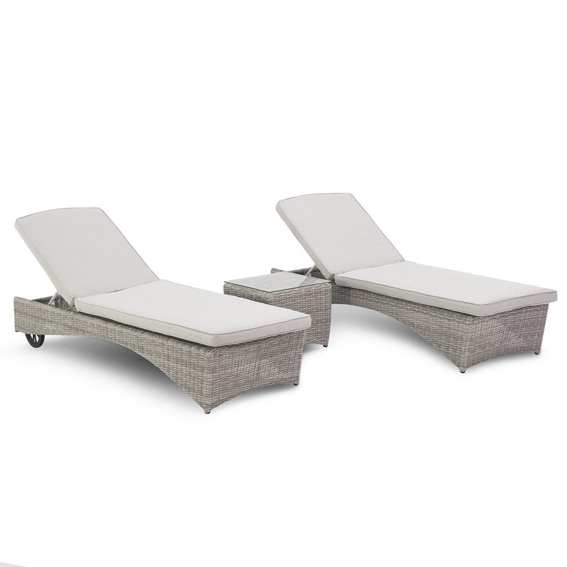 Milligan 198 cm Long Reclining Single Chaise with Cushions and with Table, Light Grey