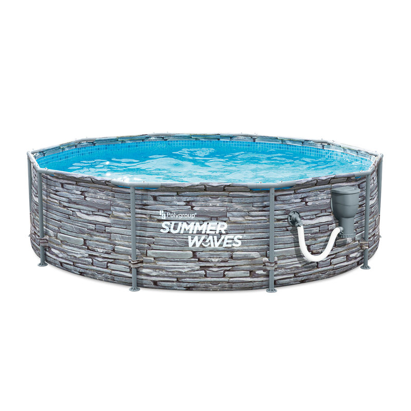 Plastic Round Frame Set Pool 33'' H x 144'' W x 144'' L , with Pump Included