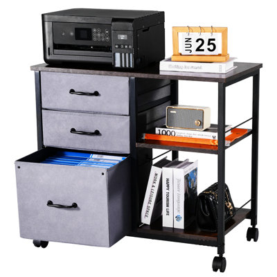 Classeur brun avec 3 tiroirs en tissu et 2 tablettes ouvertes - Rangez vos livres dans un cadre en métal mobile à haute résistance catégoriser les magazines et documents de bureau faciles à nettoyer