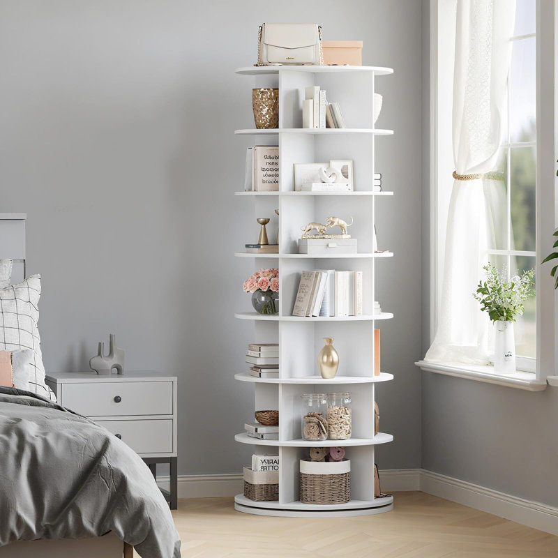 7 Tier Rotating Shoe Rack Tower, 360° Revolving Free Standing Spinning Shoe Organizer, Vertical Spinning Shoes Display, Shoes Rack Storage Round Carousel, Rotate Shoes Closet Organization
