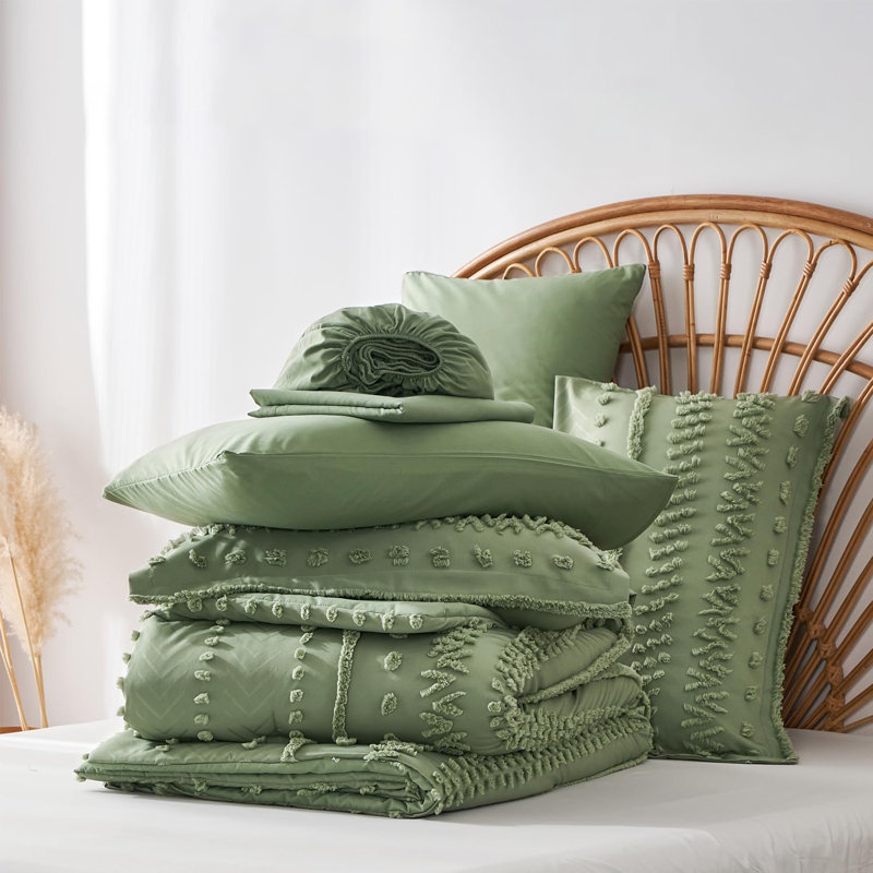 7 Pieces Comforter Set, Tufted Boho Bed In A Bag Comforter And Sheet Set, All Season Soft Microfiber Complete Bedding Set