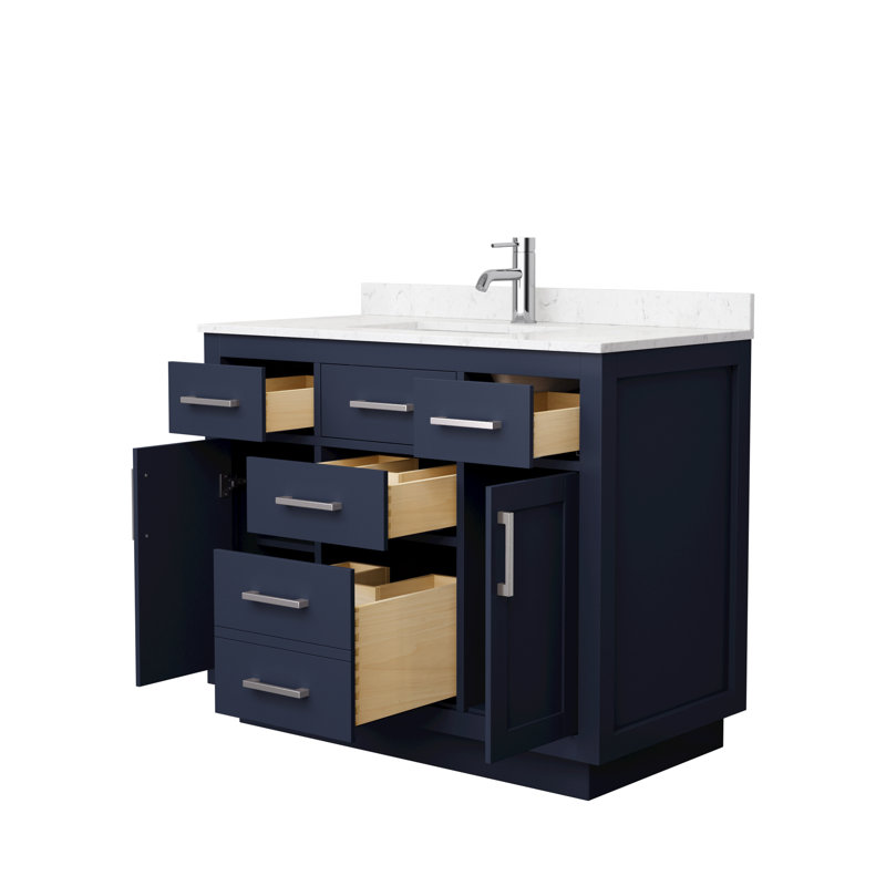 Beckett TK 42'' W Single Vanity, Dark Blue, Brushed Nickel, Carrara Cultured Marble