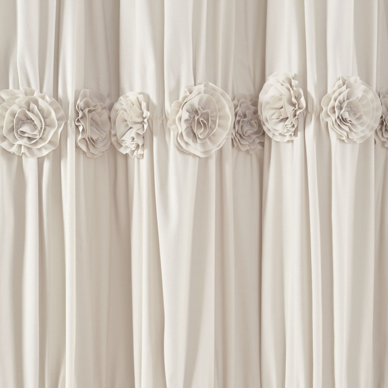 Neutral Polyester Floral Ruffled Shower Curtain, 72" x 72"