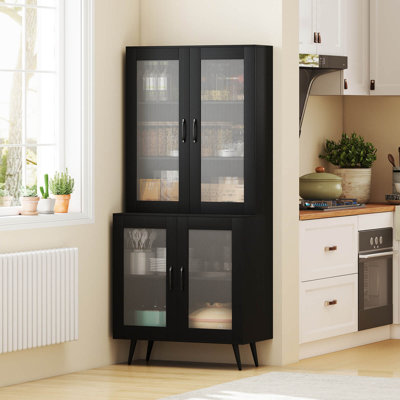 Armoire de cuisine avec portes cannelées translucides et tablette réglable