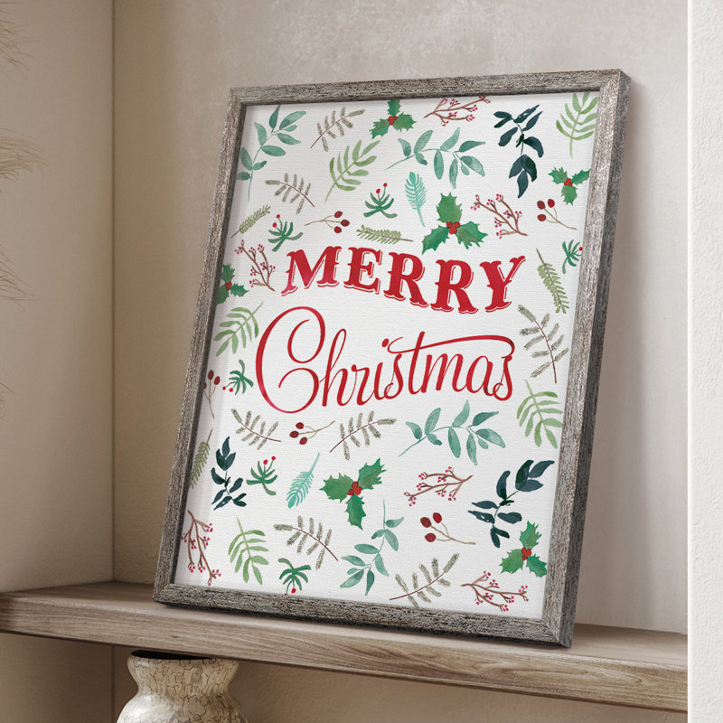 Merry Christmas Greenery, reproduction encadrée - bois massif, H 21 po x l 17 po