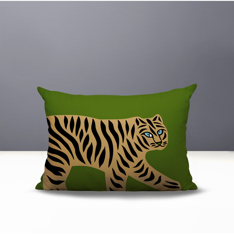 Oreiller rectangulaire intérieur / extérieur Gigi Tiger, Chartreuse, H 20 po x l 14 po