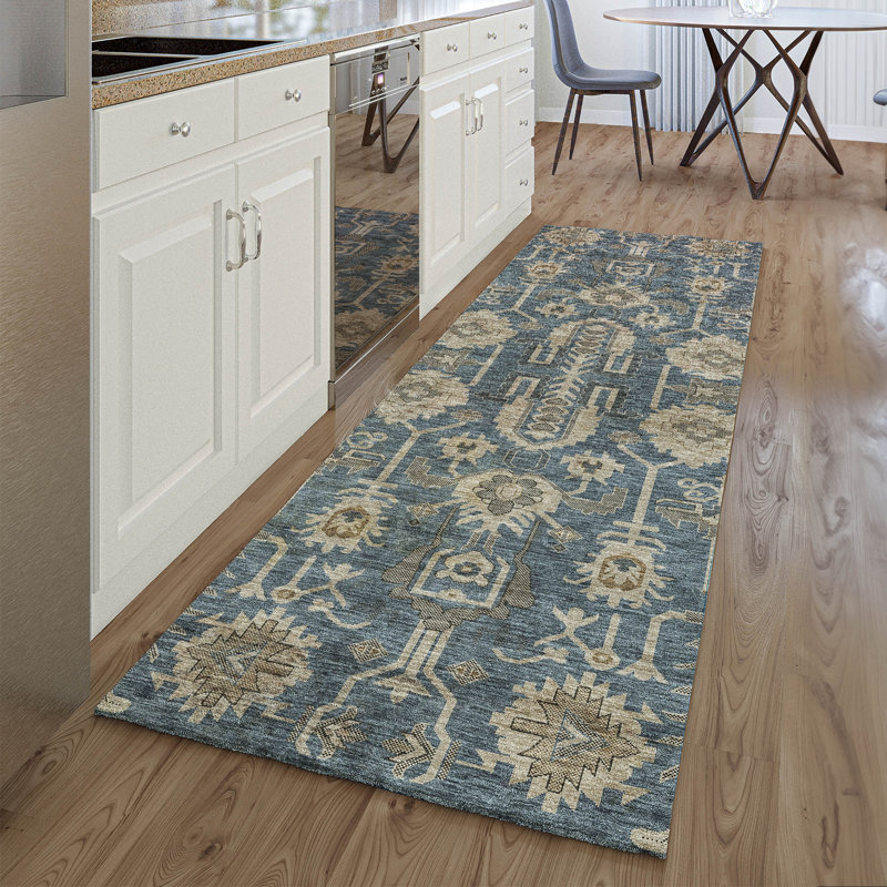 Premium Machine Washable Prisco Navy Rug, Runner 2'3" x 7'6"