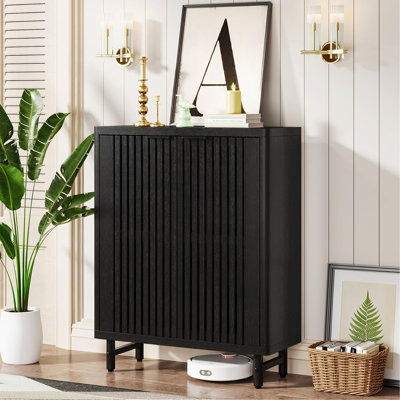 33.46" Modern Black Wooden  6-Tier Shoe Cabinet With Louvered Doors
