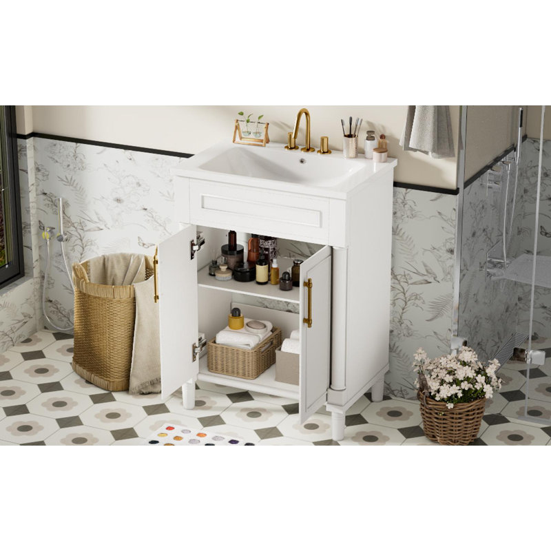 24" Bathroom Vanity with Integrated Ceramic Sink, White