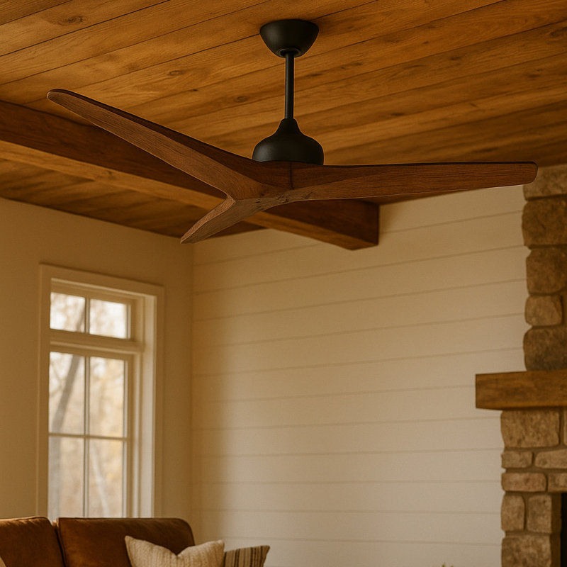 Chisel Indoor/Outdoor Smart Wooden Ceiling Fan with Remote, Matte Black, Walnut, 60" Wide