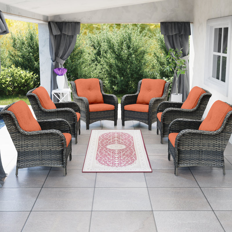 Anahit Wicker Outdoor Lounge Chair (Set of 6), Orange
