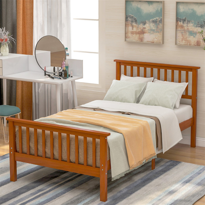 Bridgegate Wood Platform Bed With Headboard And Footboard, Twin, Oak