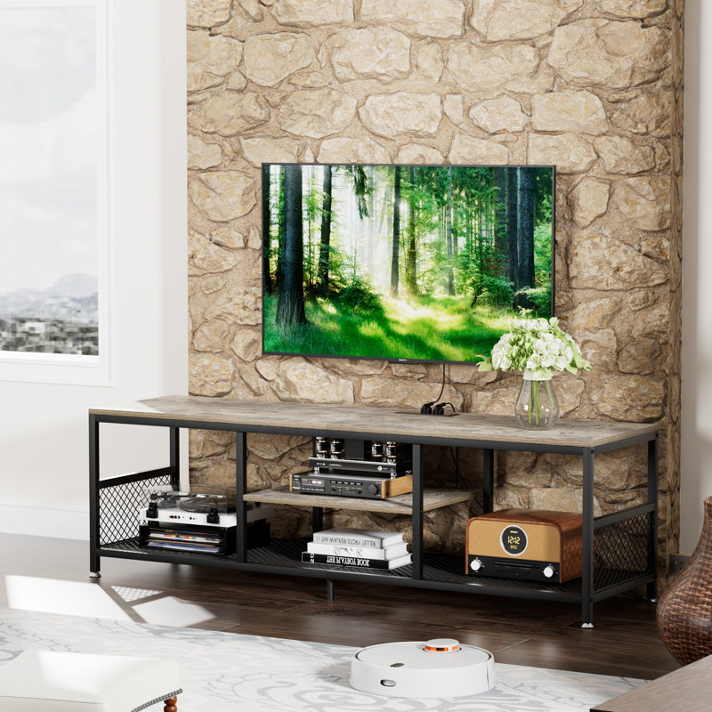 Meuble télé avec prises de courant, Gris, 70.86"