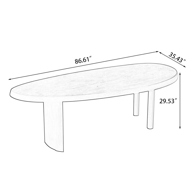 Table de salle à manger en bois massif brun courbé, H 29,53 po x L 86,61 po x l 35,43 po
