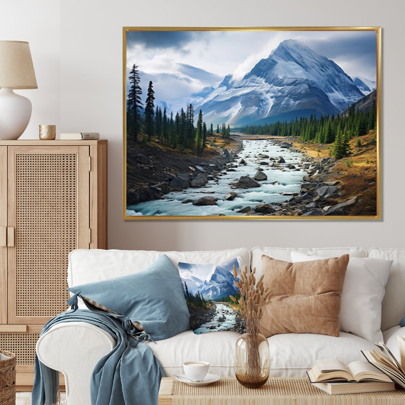 Canada Misty Mountain Majesty II - Canada, art mural, Cadre flottant doré, H 16 po x l 32 po x P 1 po