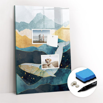 Magnetic Memo Board Whiteboard - 40 x 60cm - Includes Marker and Magnets - Marble whale