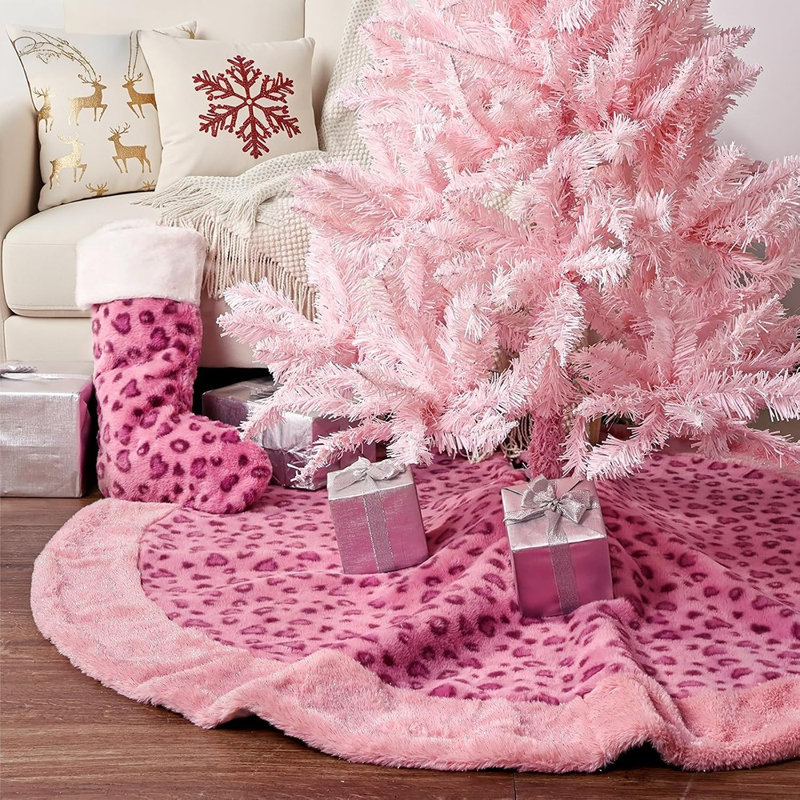 Pink Faux Fur Christmas Tree Skirt, Soft Luxe Holiday Decor