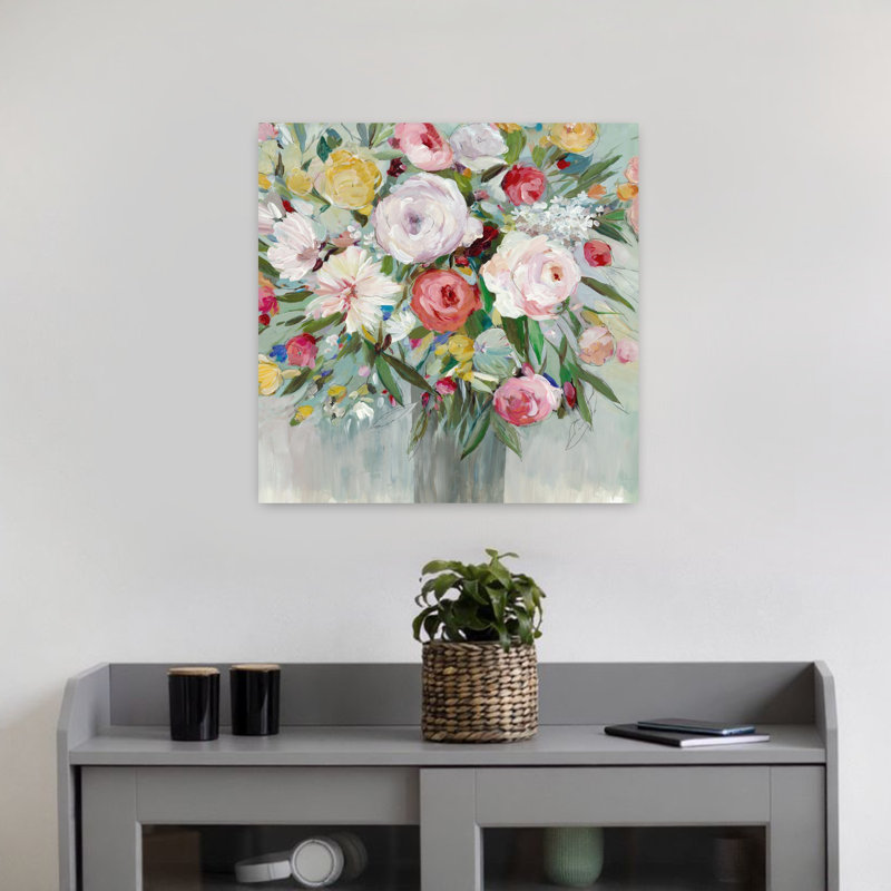 Artisan floral I délicat impressionniste, nature, art floral, 18" H x 18" W