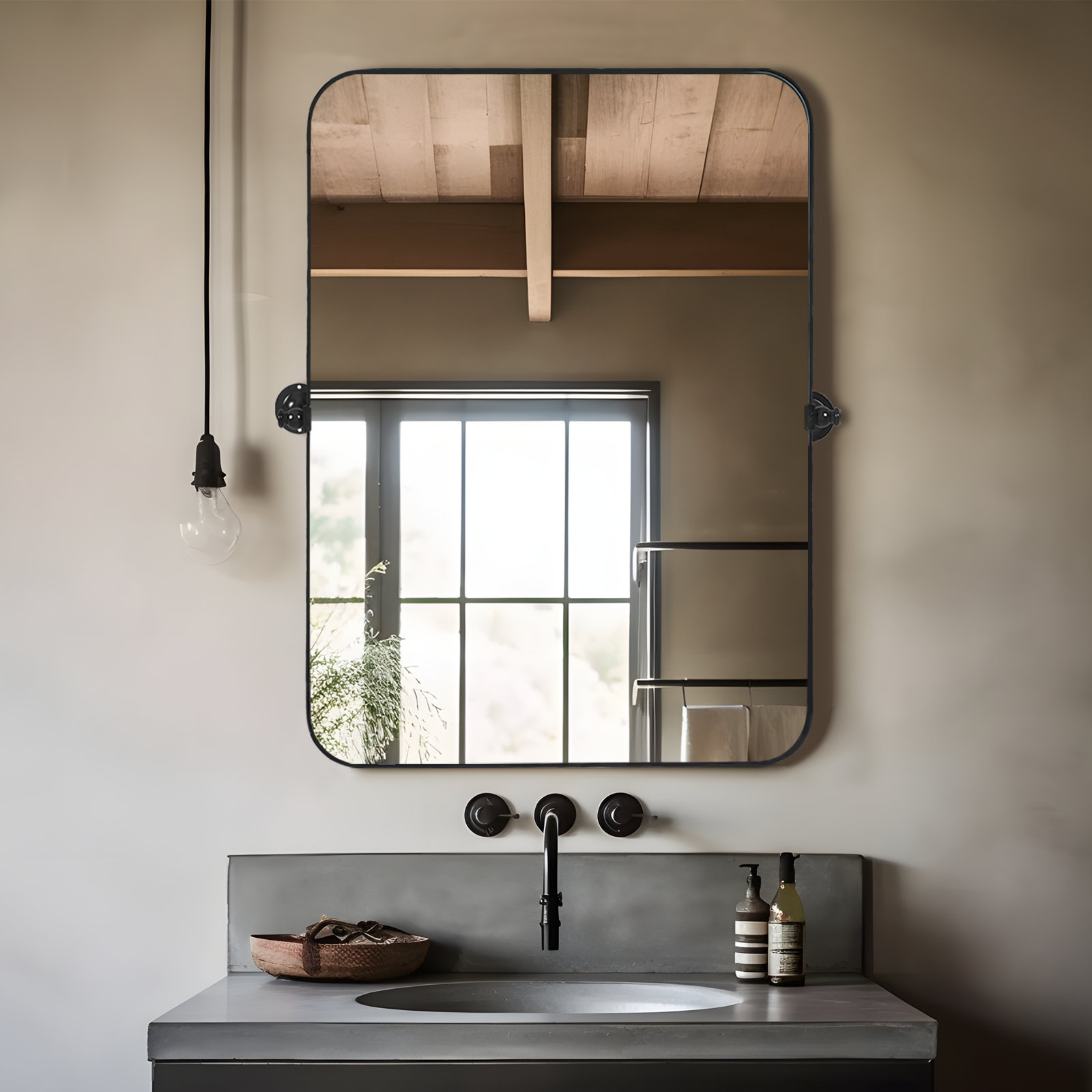 Qualls Metal Wall Mirror, Black, 36" H x 24" W