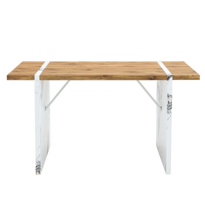 Table de salle à manger moderne, 55 po x 31,5 po, grain de bois naturel. Fabrication. Pieds en marbre blanc. Structure en métal à l'intérieur. Table à grain facile à nettoyer de 55 po x 31,5 po. Décoration luxueuse. Structure stable. Pieds coulissants.