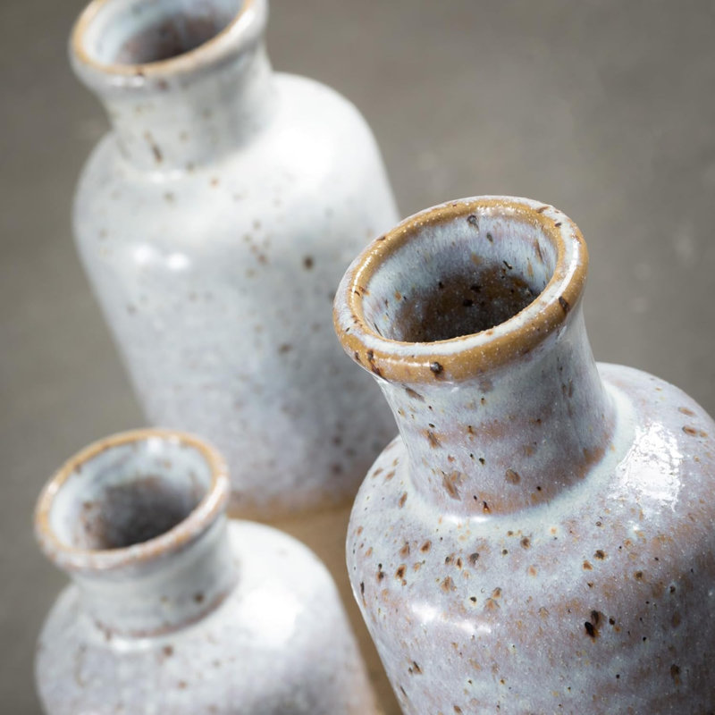 Ensemble de vases en céramique (3 pièces), Blanc/brun/noir