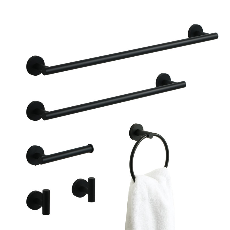 Stainless Steel Wall-Mounted 6-piece bathroom hardware set, Matte Black