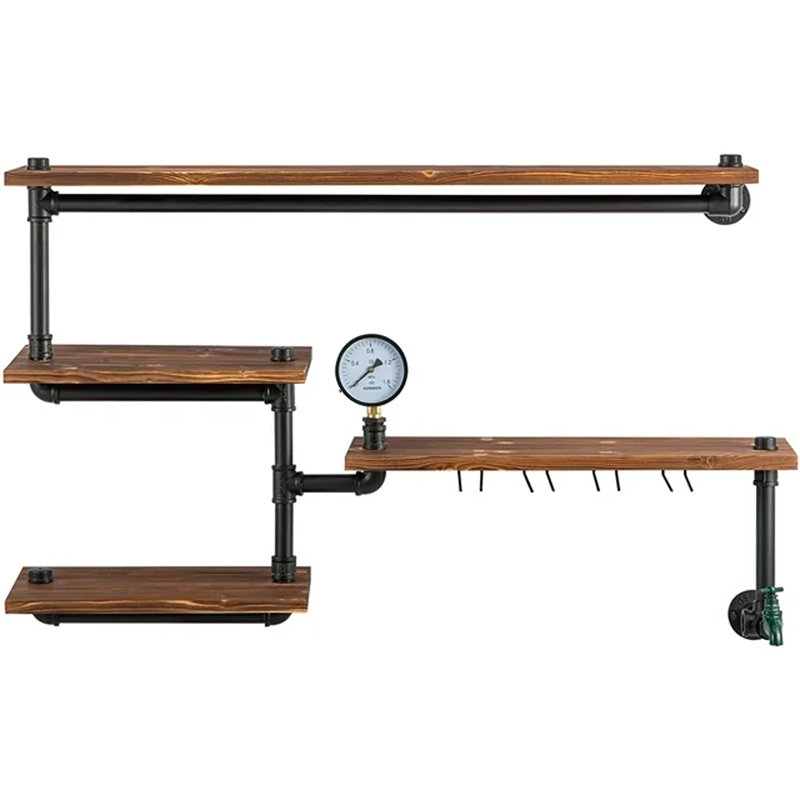 Jemir 4 Piece Solid Wood Floating Shelf with Straight Brackets