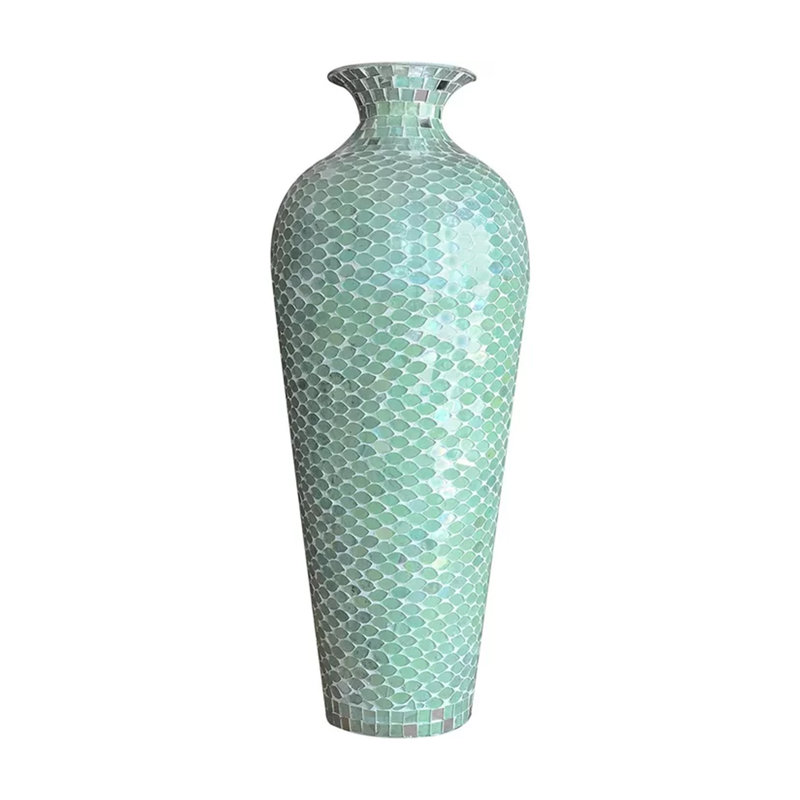 Grand vase décoratif Amparo, vase de 20 po de hauteur, vase en mosaïque de verre, Vert menthe